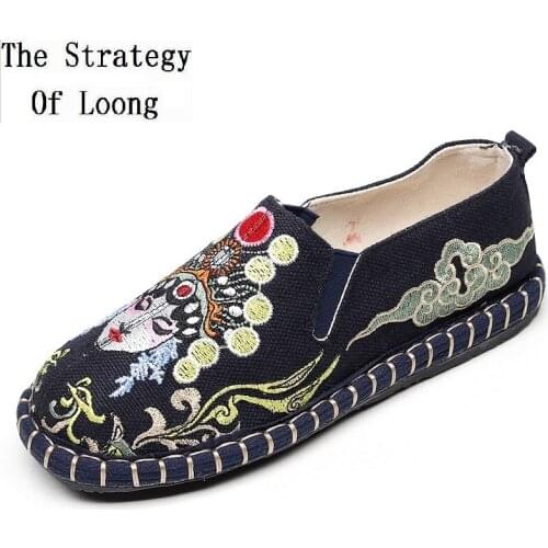 Spring Summer Autumn Retro Casual Shallow Embroider Canvas Women Shoes Chinese Style Slip On Sewing Lady Shoes 20190405