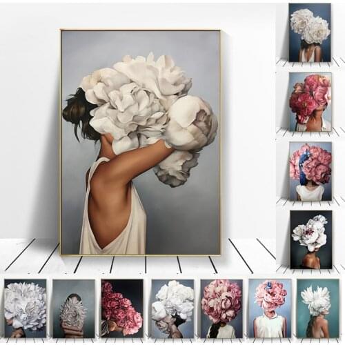 Nordic Modern Figure Lady Head Flower Picture Home Decor Nordic Canvas Painting Wall Art Posters and Prints for Room Decor