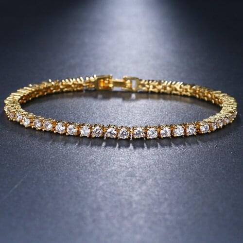 Bride Wedding Bracelet&Bangles lovers Link Chain AAA round zircon Shiny gold plated high-grade for women gifts fashion jewelry