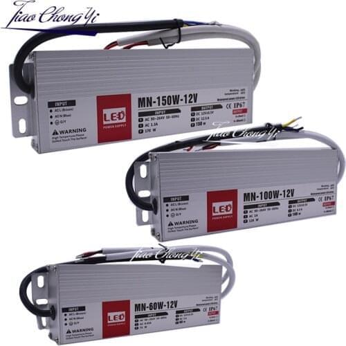 LED ultra-thin waterproof power supply IP67 DC12V transformer outdoor AC90V -275V 60W/100W/150W/200W LED Driver For LED strip