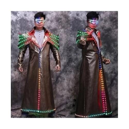 Luminous costume singer glowing dj coat Men Bar nightclub concert Colorful led light jacket music festival performance outfit
