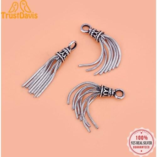 TrustDavis Real 925 Sterling Thai Silver Fashion Tassel Snake Chian Charm Pendant Handmade DIY Accessories Fine Jewelry HY157