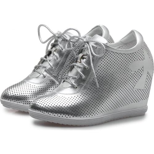 Summer Platform Pumps Women Lace Up Genuine Leather Wedges High Heel Ankle Boots Female Round Toe Fashion Sneakers Casual Shoes