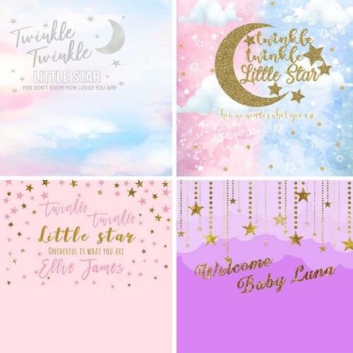 Woncol Twinkle Twinkle Little Stars Photography Backdrop Girls Birthday Baby Shower Photo Background Glitters Vinyl Photo Props