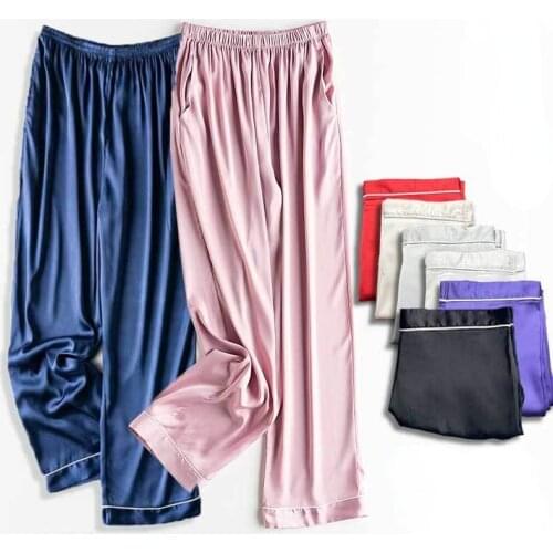 Womens Home Clothes Sleep Bottoms Satin Pants Sleepwear Cotton Pajamas Underwear Homewear Large Size Light Loose Trouser Suits