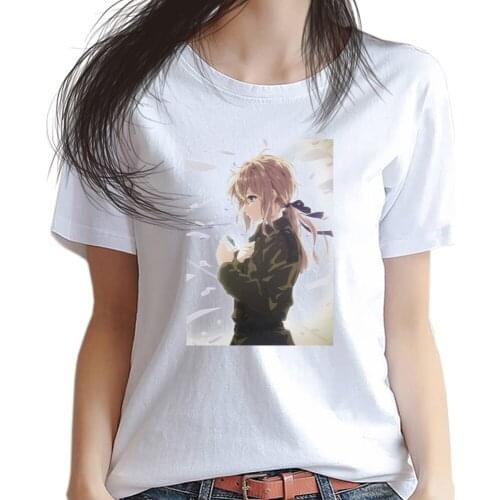 Anime Violet Evergarden Women T Shirt Movie Poster Printing Leisure Short Sleeve Ladies Girls tshirt COSPLAY Cattleya Baudelaire