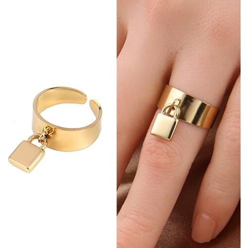 Punk Womens Ring Stainless Steel Rings Chain Rings Open Rings For Women Geometry Ring Ring Lock Charm Chain Rings Jewelry Gifts