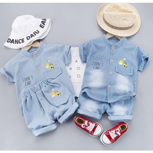 Fashion Baby Boys Denim Clothes Sets Summer Children Denim Short Sleeve T-Shirt+Shorts 2pc Infant Kids Toddler Sports Outfits
