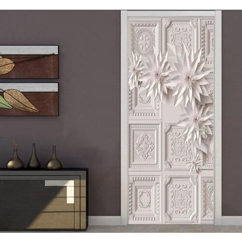 3D Stereo Flowers Door Sticker Wallpaper Living Room Bedroom Home Decor Wall Decals PVC Waterproof Toilet Door Stickers Painting