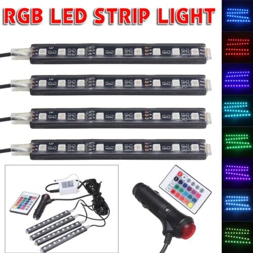 4pcs RGB 5050 9LED 12cm Multi-color Car Neon Interior Light Phone APP Music Control Kit Strip Decoration Lamp