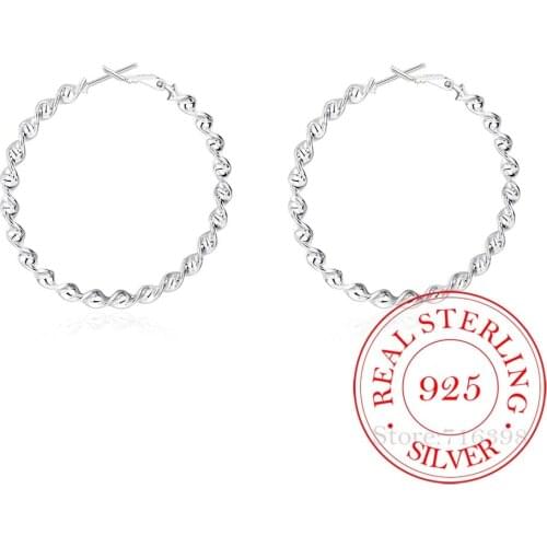 925 Sterling Silver Hip Hop Round Earrings for Women Large Circle Twist Piercing Hoop Earring Dropship Suppliers