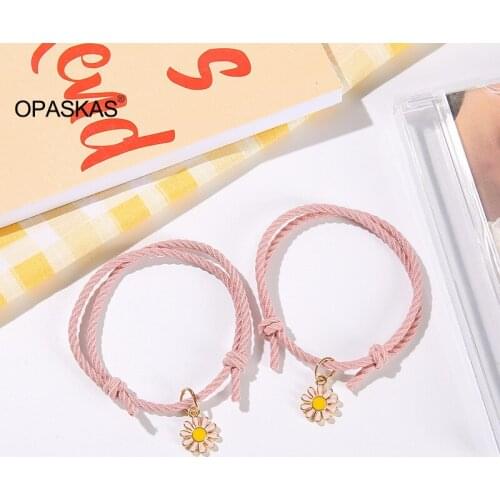 2pcs Small Daisies Couple Bracelet Multi-color Adjustable Handmad Simple Durable Jewelry Gifts for Women Men VL