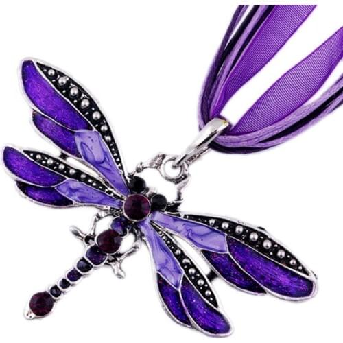 Sweater chain Europe dragonfly necklace Bohemian Pendant Necklace Ethnic Jewelry Style Multi-layer Ribbon Chain Colorful Enamel