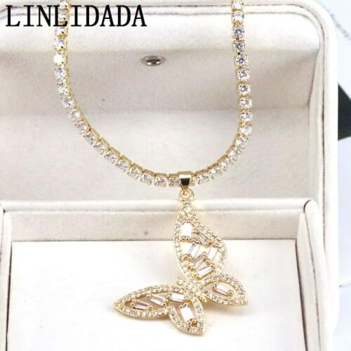 5Pcs Fashion Gold Color Clear Zirconia Butterfly Shaped Female Tennis Chain Crystal Cz Necklace Girls Women Gift