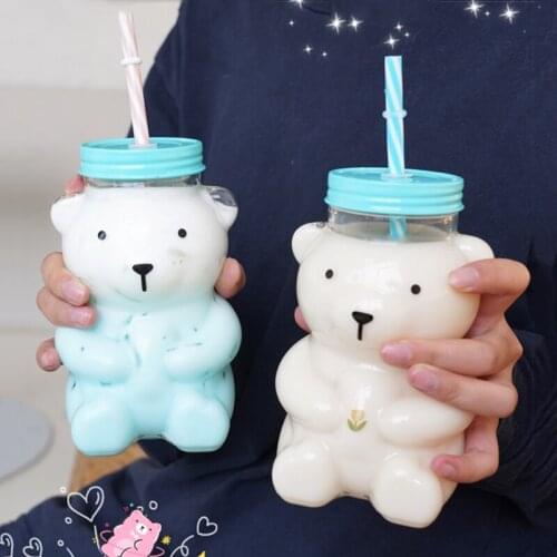 550ml childrens transparent drinking bottle cute cartoon bear small mouth cup creative heat-resistant glass carafe wort milk