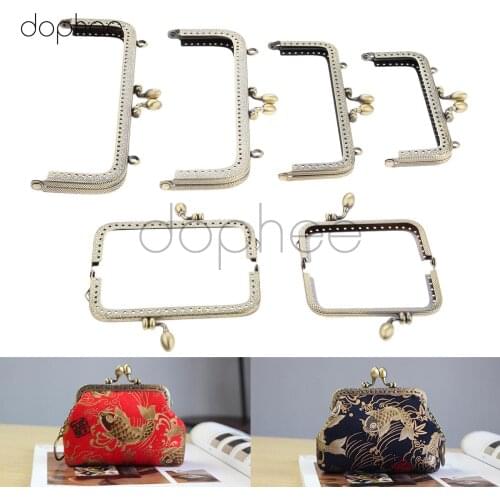 Dophee 2pcs 15/18/20cm Bronze Square Metal Purse Frame Handle Kiss Clasp Lock Coins Purse Bags Hardware