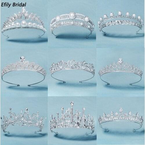 Efily Bridal Wedding Crown Pearl Tiaras and Crowns for Women Hair Accessories Party Rhinestone Hair Jewelry Bride Headpiece Gift