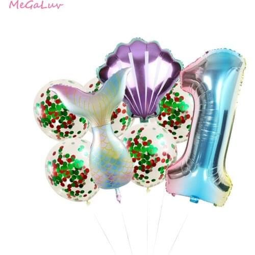 Deep Sea Mermaid Theme Party Balloon Number Aluminum Foil Balloon Kids Birthday Party Decoration Globos Baby Shower Helium Ball