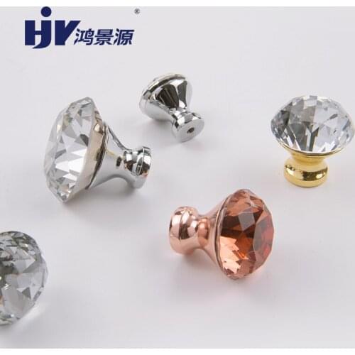 HJY Crystal Pull Knob Cupboard Handle Diamond Glass Handles Drawer Kitchen Cabinet Wardrobe Door Knobs Furniture Hardware WG001