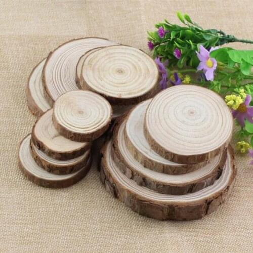 1PC Natural Round Wood Slices Circles With Tree Bark Log Discs For DIY Crafts Wedding Party Painting Decoration