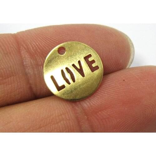 Brass charms LOVE charm Round raw brass earrings findings -50pcs R048