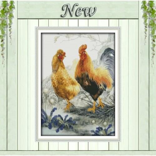 Chicken couple love cute painting pattern print on canvas DMC 14CT 11CT DIY Cross Stitch chinese Needlework kits Embroidery Sets