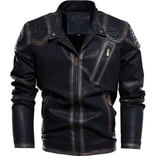 Spring Autumn Leather Jacket Men Vintage Style Motorcycle Jacket Stand Collar Biker Coat Men Retro Leather Coat Fashion Clothing