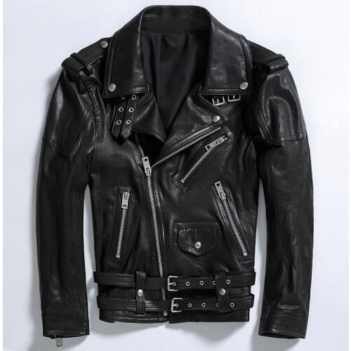 Genuine Jacket Men Clothes 2020 Real Sheepskin Jackets Vintage Fashion Biker Leather Coat Jaqueta De Couro ZL397