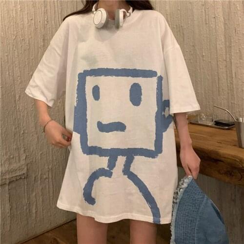 Summer Harajuku style print loose half sleeve design T-shirt