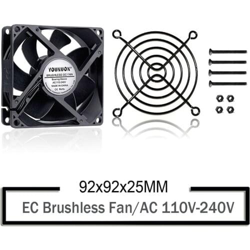 YOUNUON Sleeve 92mm 9225 EC Brushless Fan AC 110V 115V 120V 220V 240V Axial Fan 92mm x 92mm x 25mm Comes with Srews/Grill