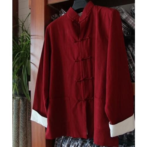 Male coarse cotton jacket martial arts double-layer Tops tang suits men uniforms dark red kung fu clothes high quality