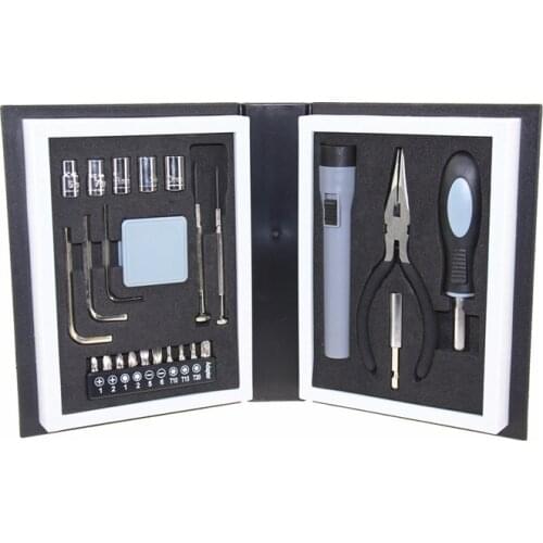 25-In-1 Book Shape Tool Set Household Hand Tool Box Repair Kit Include Screwdriver Bits Pliers Tape Measure Tools