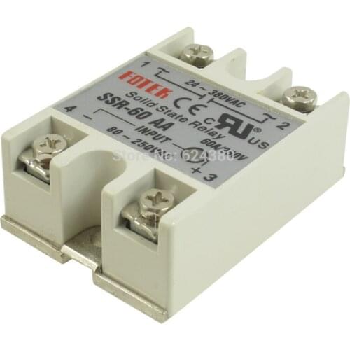 AC to AC Single Phase Solid State Relay SSR-60 AA 60A 80-250V 24-380V for Temperature Controller
