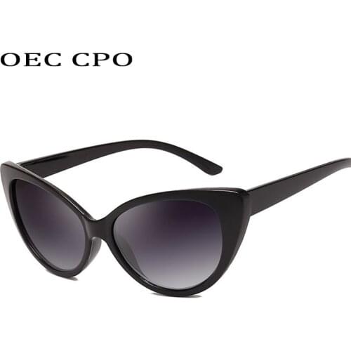 OEC CPO Brand Fashion Black Cat eye Sunglasses Women Fashion Big Frame Cool Sun Glasses Female Oculos Gafas Eyewear O159