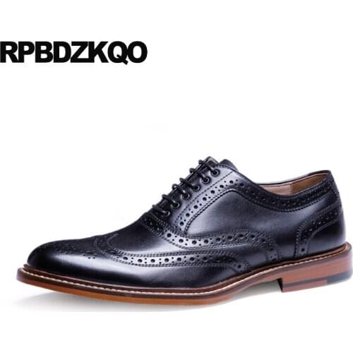 Oxfords Pointy Toe Italian Wingtip Genuine Leather Men Pointed Dress Shoes Brogue 2018 Italy Comfort Office Black Real Designer