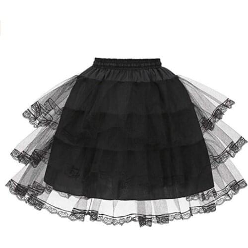 In Stock Wholesale High Quality White Black Puffy No Hoop 3 layers With Lace Edge For Short Ball Dresses Tulle Girls Petticoat
