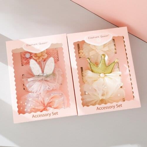 Baby Girls Headband Baby Hair Accessories Cute Princess Headdress Infant Baby 100 Days Gift 3Pcs Gifts Box Set For 0-3Y Girls