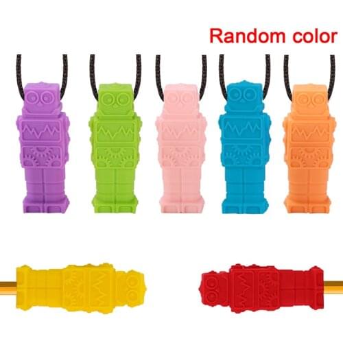 1 PC Baby Teether Silicone Teether Robot Chew Necklace Food Grade Silicone Sensory Chewable Toy For Kids Baby Autism