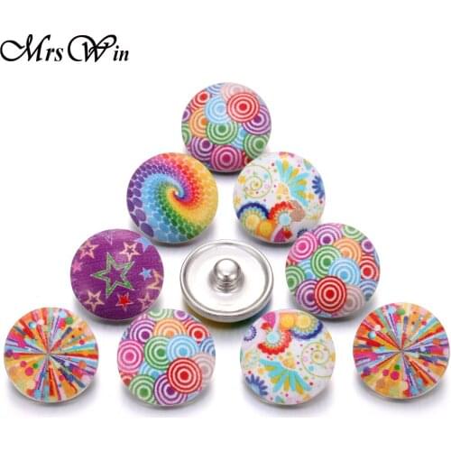 10 Pcs/lot Colourful Round Wood Snap Buttons Fit 18mm/20mm DIY Snap Bracelet Replaceable Buttons Jewelry