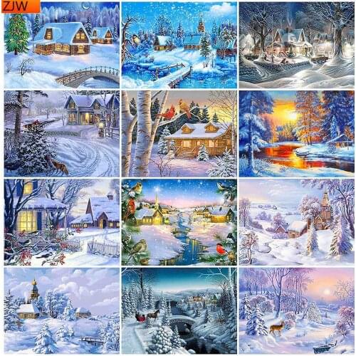 Christmas Full Square Diamond Painting Handmade Winter Scenery Cross Stitch 5D Diamond Embroidery Decor Landscape