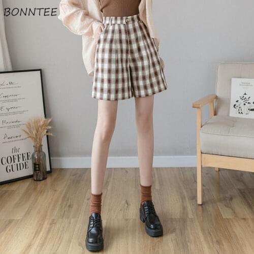 Shorts Women Summer Fashion New Plaid Leisure All-match Simple High Waist Korean Style College Holiday Loose Female Streetwear