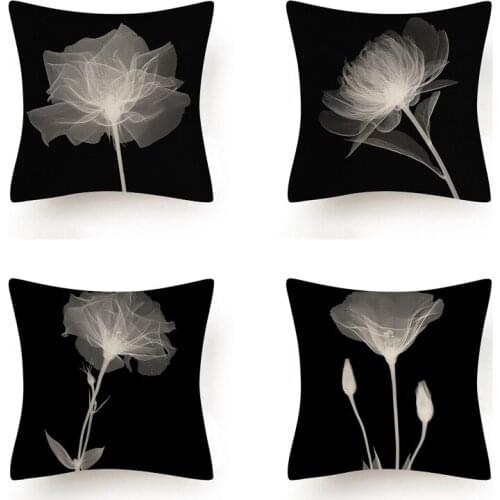 Modern Creative Plants Flowers Pillowcase Cotton Linen Ink wash Perspective Flowers Black White Cushions Cover Sofa Throw Pillow