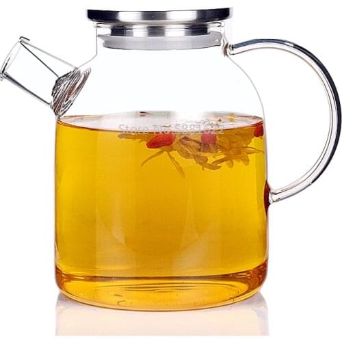 1000ml/1800ml Heatable Glass Kettle Water Jug Heat-resistant Teapots with Stainless Steel Cover Transparent Juice Container