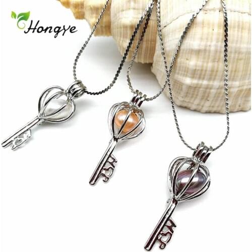 Hongye Wish Pearl Pendant Necklace DIY Cage Holder Natural Freshwater Pearl Customized Jewelry Oyster for Women Christmas Gift