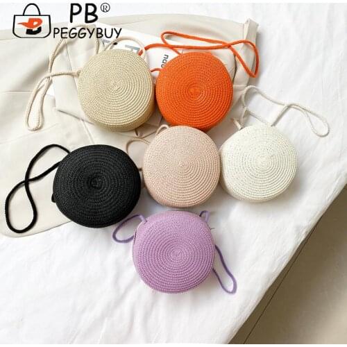 Summer Handbag Women Tote Vintage Vacation Women Woven Solid Color Shoulder Crossbody Bag Round Small Handbags