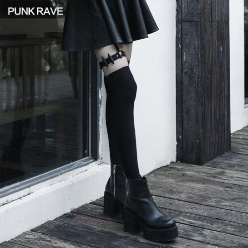 PUNK RAVE Womens Punk "Hard-core Girl" Military Uniform Style Bullet Clip Leg Sleeve Triangle Buckle Accessories Sexy Leg Chain