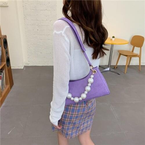 Crocodile Pattern Pu Leather Crossbody Bags For Women 2019 New Totes With Pearl Handle Mini Chain Shoulder Messenger Bag Purses