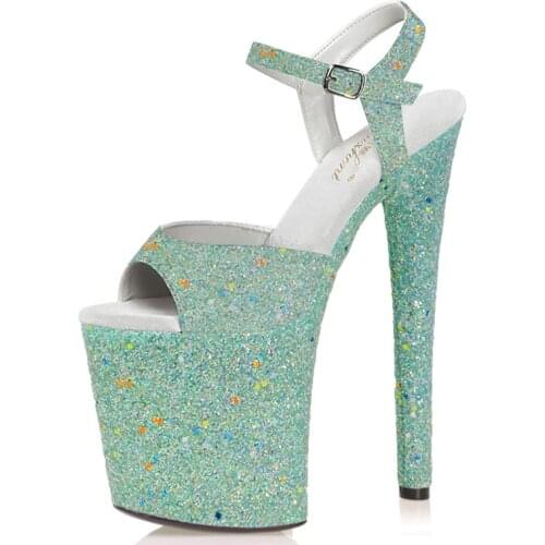 20CM Pole Dance Shoes Nightclub Retro Glitter High Models Platform Sandals Stage Women Stripper Heels Open Toe Sexy Fetish Party