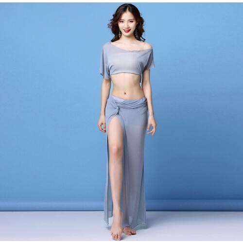 2019 Women Cheap Class Wear Off-shoulder Top and Skirt Side Slit Belly Dance Costume Set for Girls (with shorts)