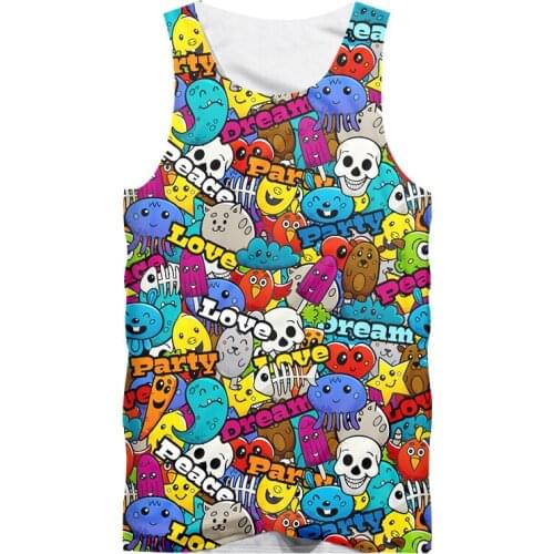 OGKB 3D Printing Vest Fashionable Casual Fun Anime Graffiti Sleeveless Vest Men And Women Cartoons Hip Hop Streetwears Trendy